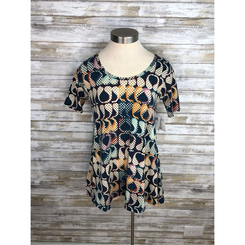 Lularoe Shirt Perfect T Size Extra Small XXS ‎ Green Geometric Print Tunic Top